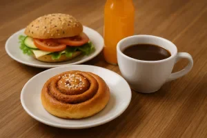 Cafét på Nordhallands Ridklubb med kaffe och bakverk